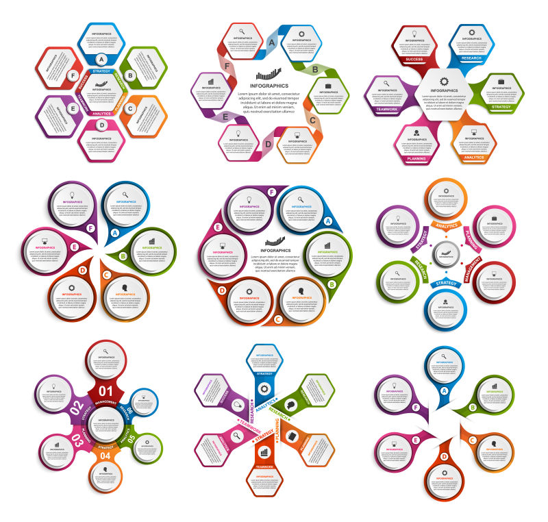 创意矢量彩色圆形元素信息图表平面设计