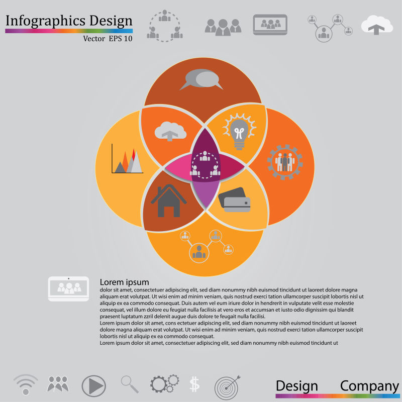矢量现代抽象橙色风格的商业信息图表设计