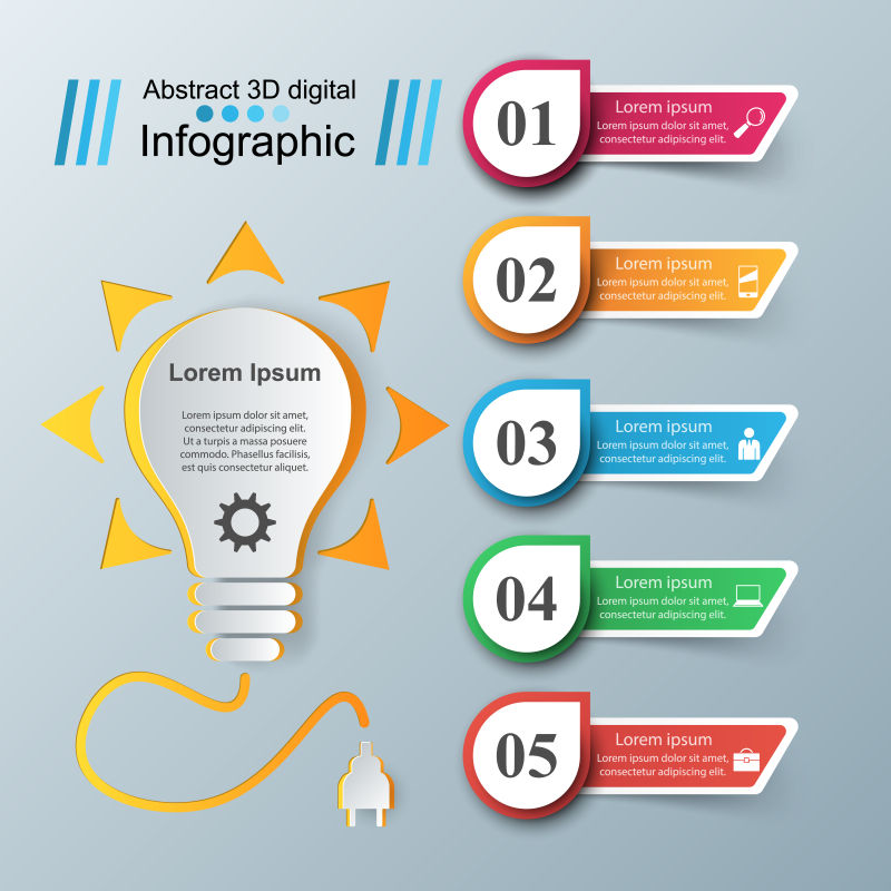 抽象矢量灯泡元素的信息图表平面设计