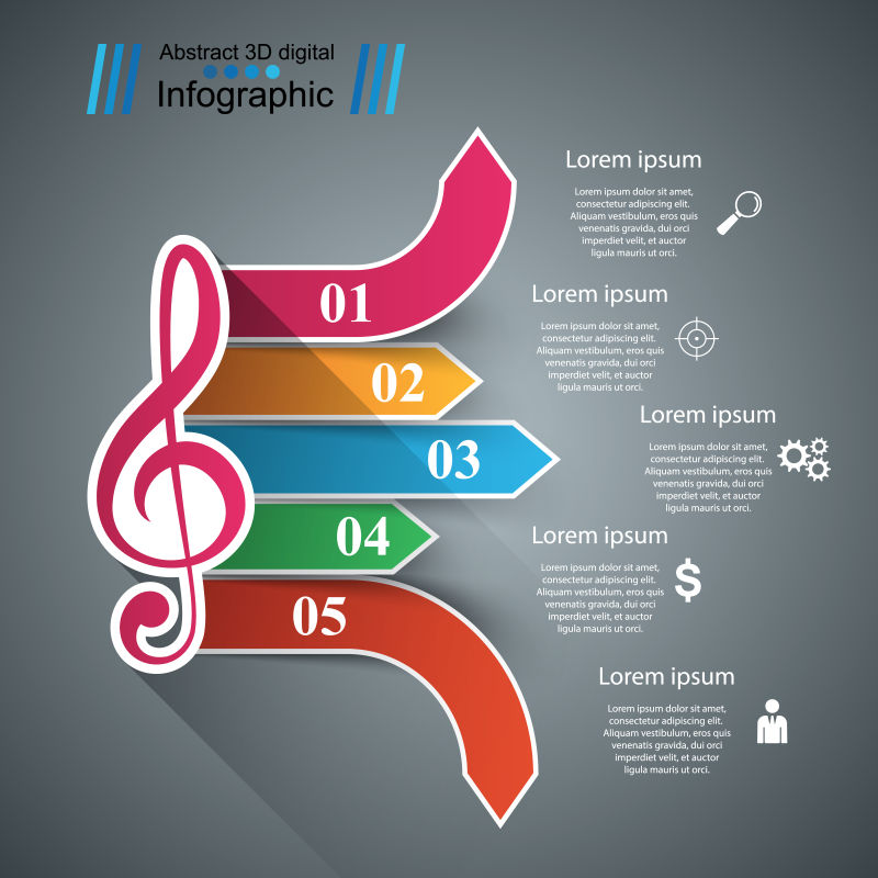 抽象矢量现代音乐主题的平面信息图表设计