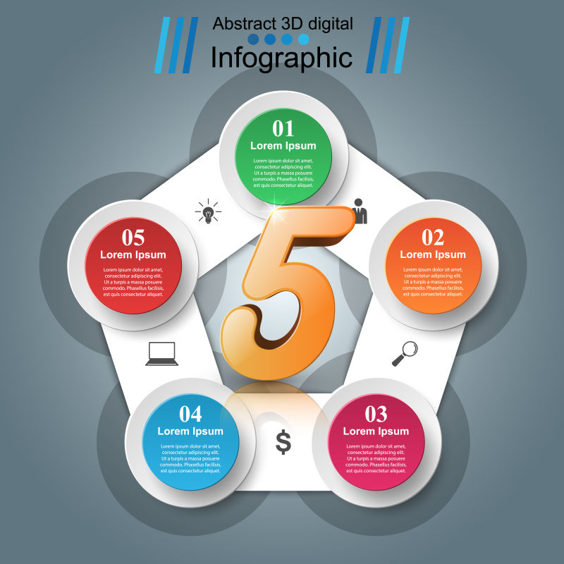 抽象矢量现代数字5元素的平面信息图表设计