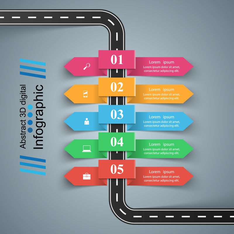抽象矢量现代道路元素的信息图表平面设计