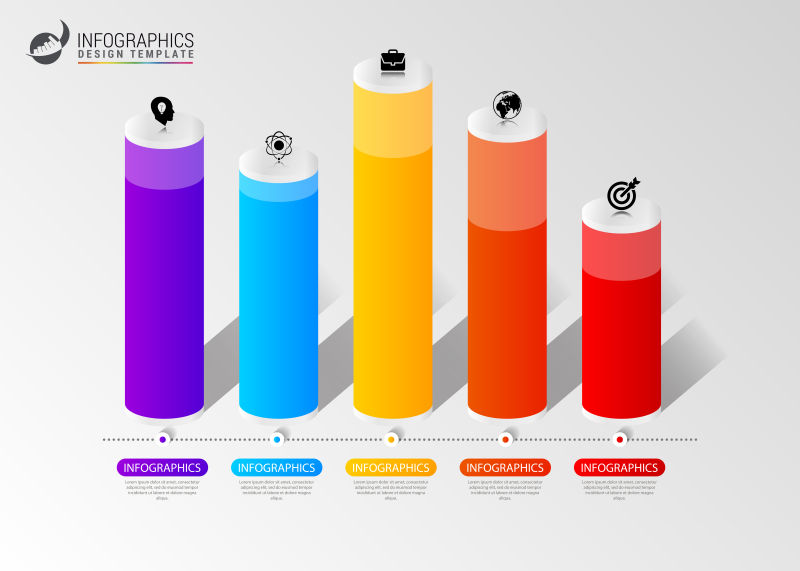 抽象矢量现代彩色圆形柱状信息图表设计