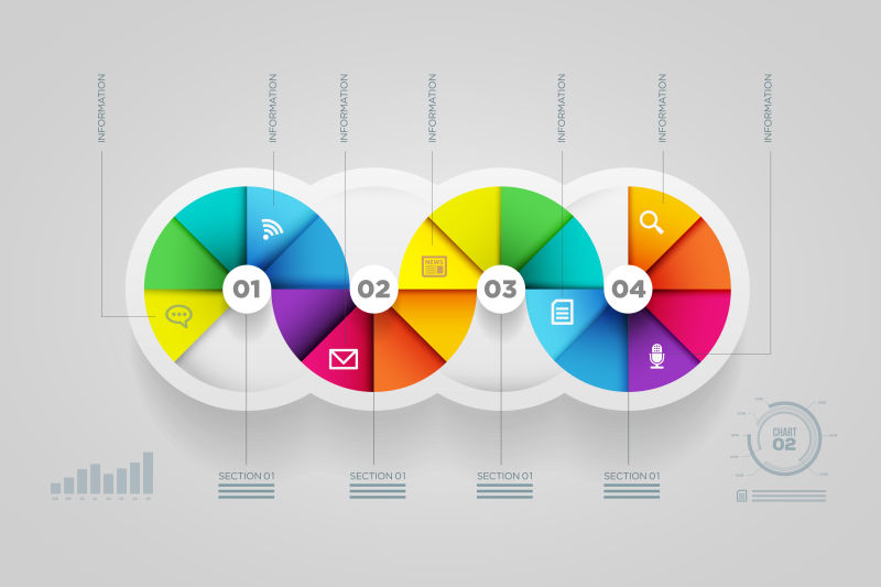 抽象矢量现代彩色圆形信息图表设计