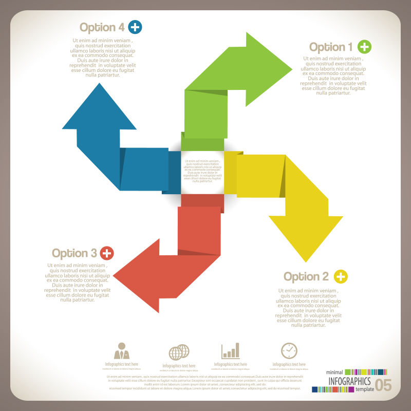 抽象矢量彩色折纸箭头元素的信息图表设计