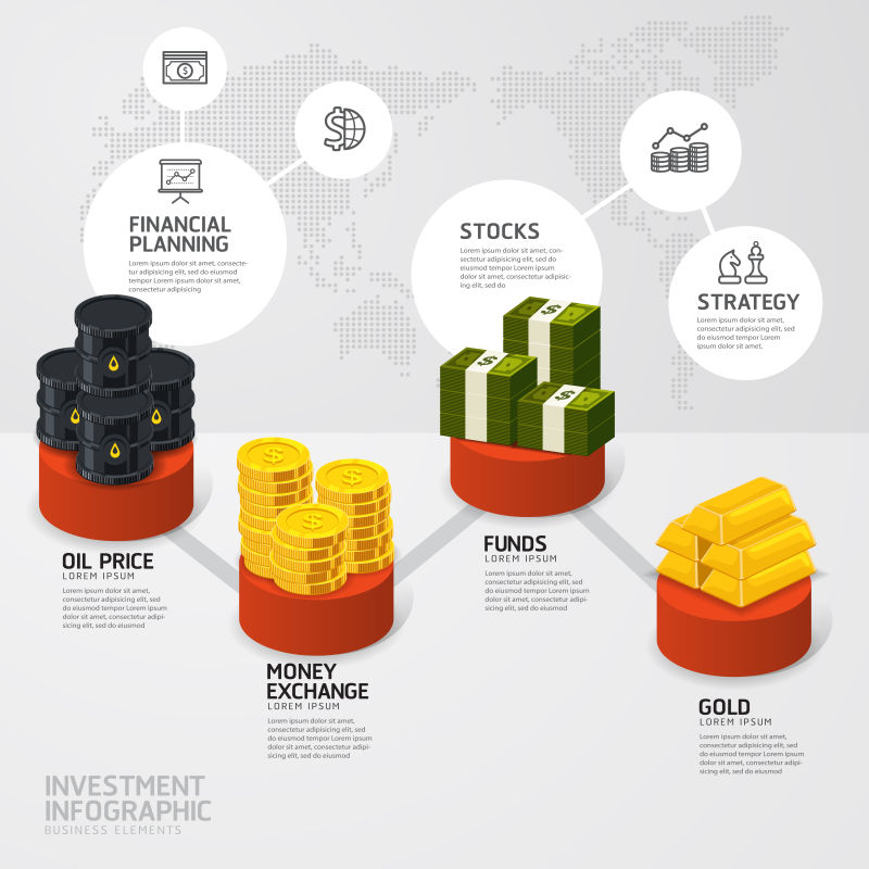 矢量金融投资主题的平面信息图表设计