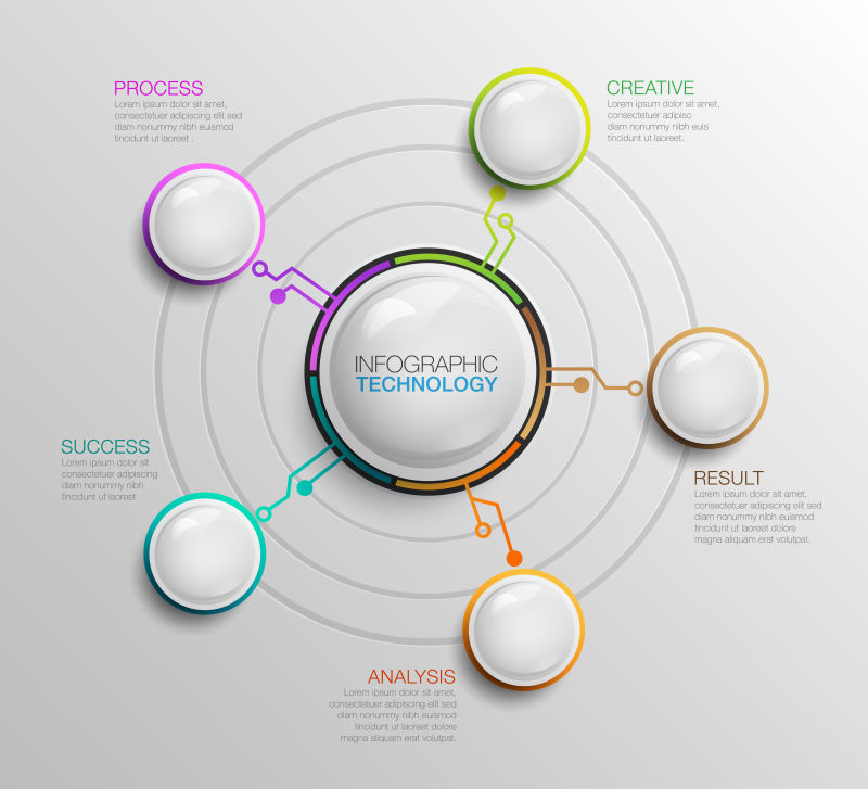 抽象矢量几何圆形链接元素信息图表设计
