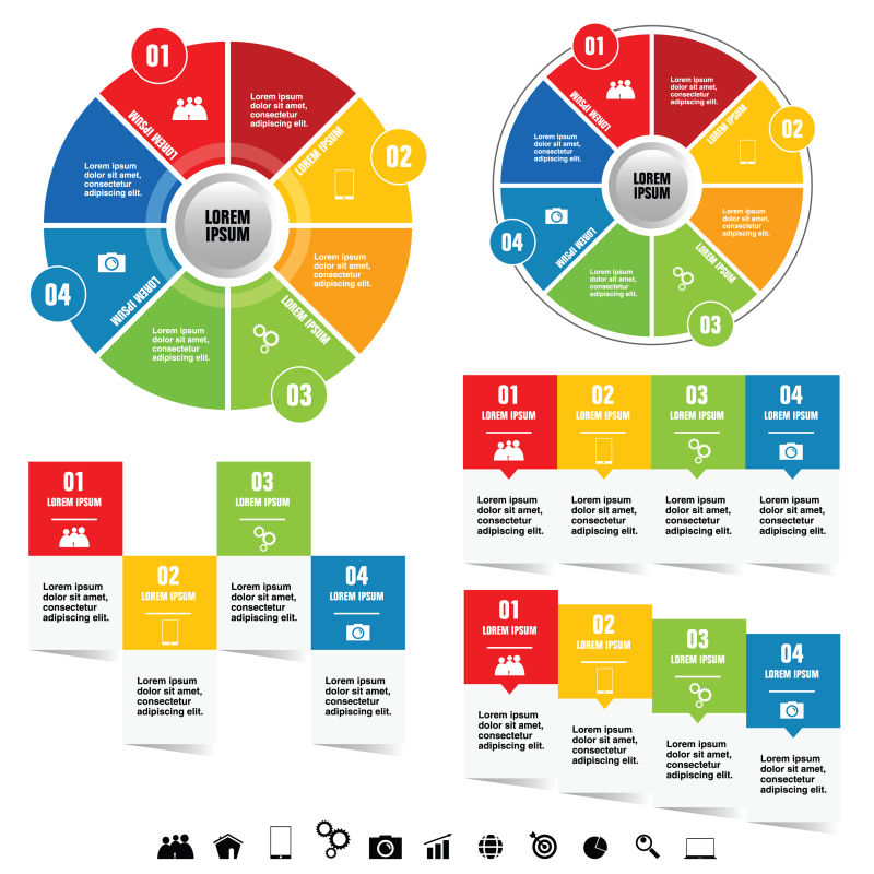 抽象矢量彩色圆形统计信息图表设计
