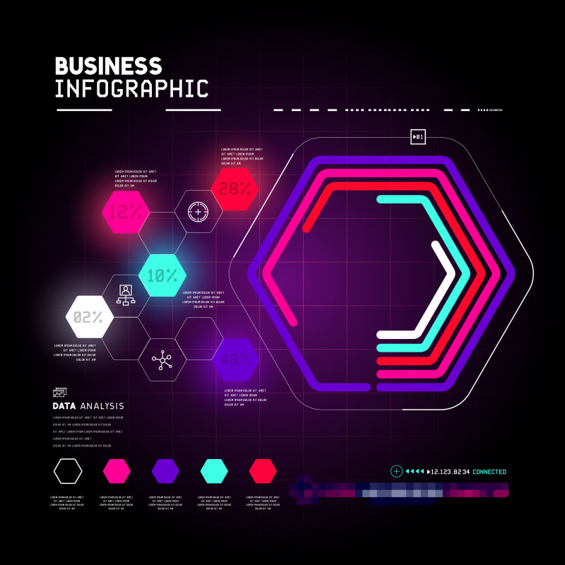 矢量抽象现代彩色六边形商业信息图表平面设计