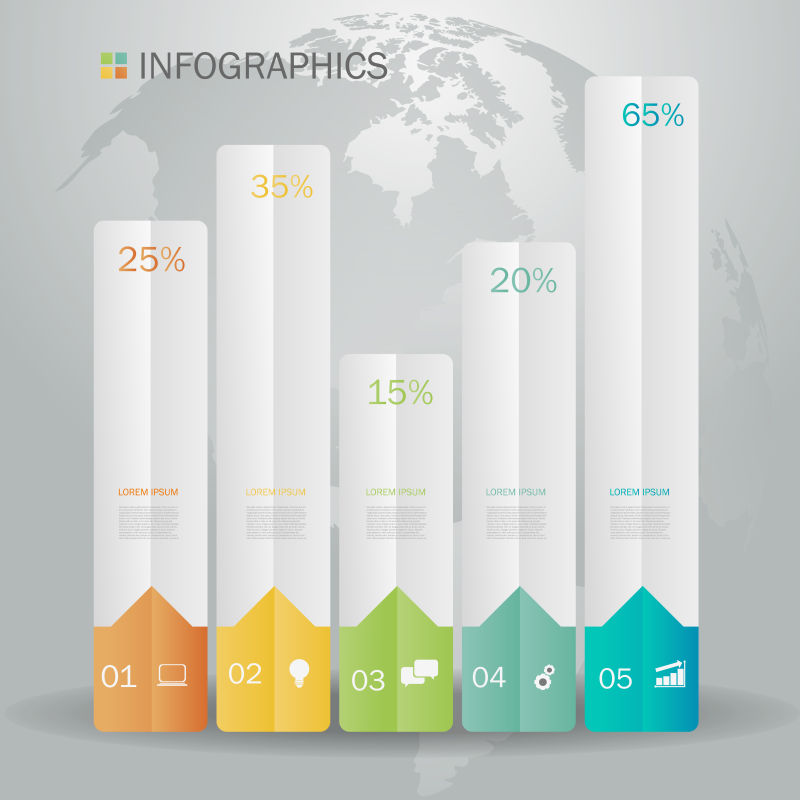 创意矢量现代彩色柱状信息图表平面设计