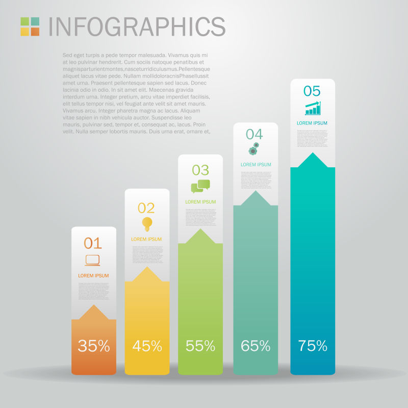 抽象矢量现代彩色柱状信息图表平面设计