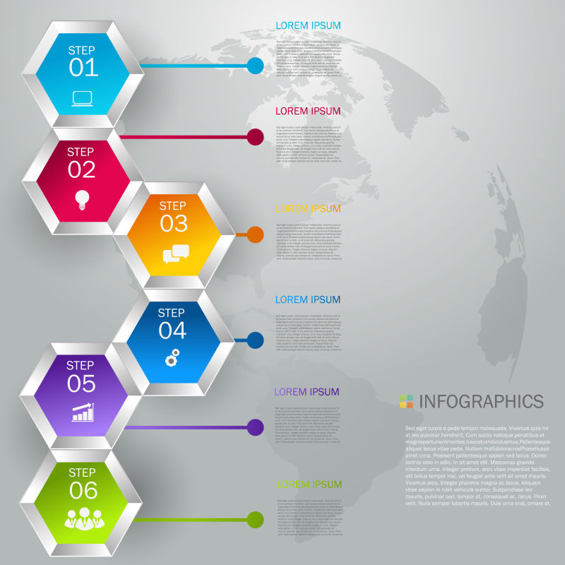 抽象矢量现代彩色几何六边形元素的信息图表设计