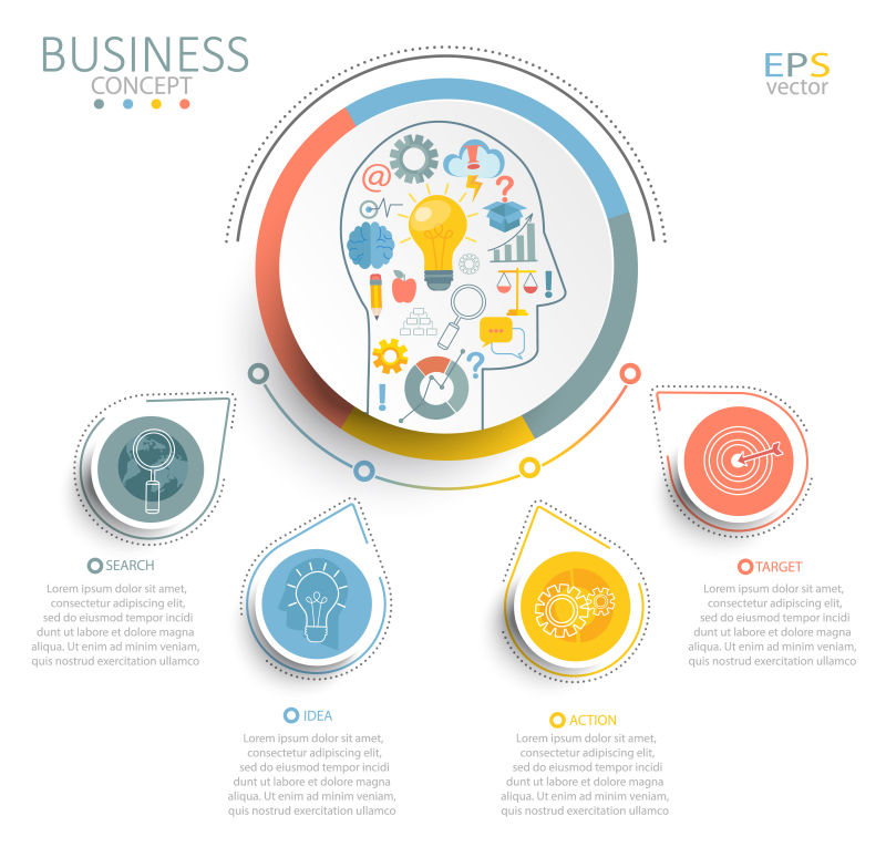 抽象矢量商业创想主题的平面信息图表设计