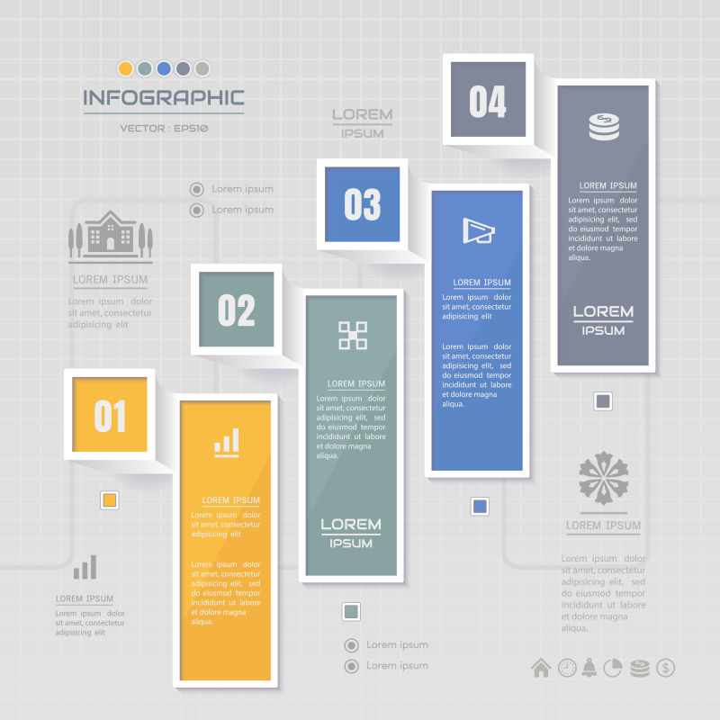 抽象矢量现代彩色矩形元素的信息图表设计