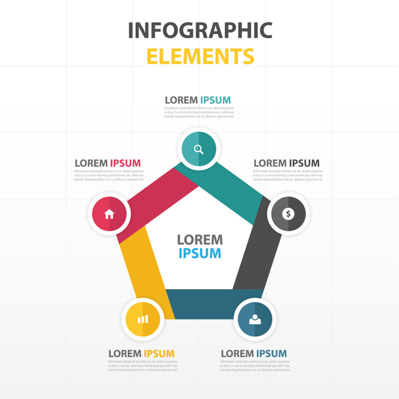 抽象矢量现代五色五边形元素信息图表设计