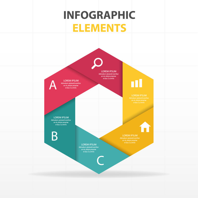 抽象矢量彩色纸艺六边形元素的信息图表设计