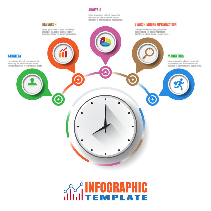 抽象矢量现代时钟主题的信息图表设计
