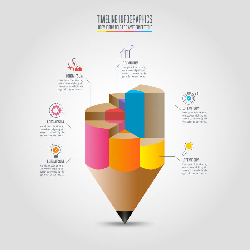 创意矢量彩色铅笔元素的平面信息图表设计