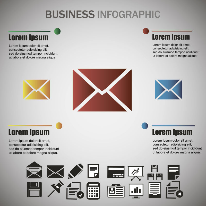 抽象矢量邮件元素的商业信息图表设计