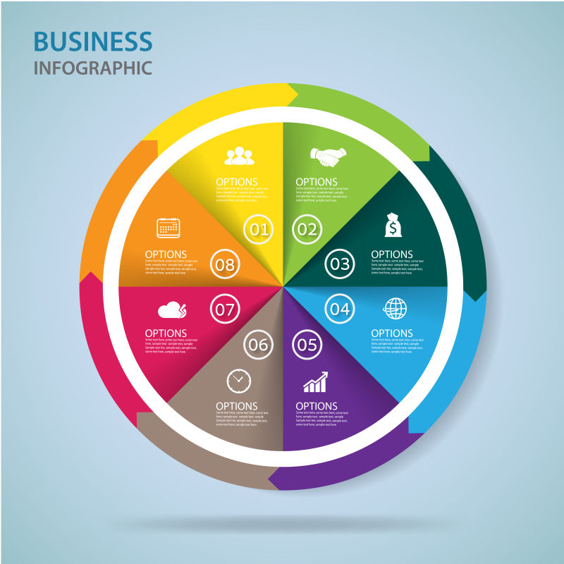 创意矢量现代彩色饼状图信息图表设计