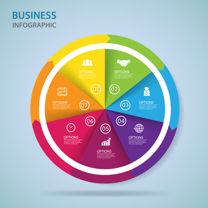 抽象矢量现代彩色饼状信息图表设计