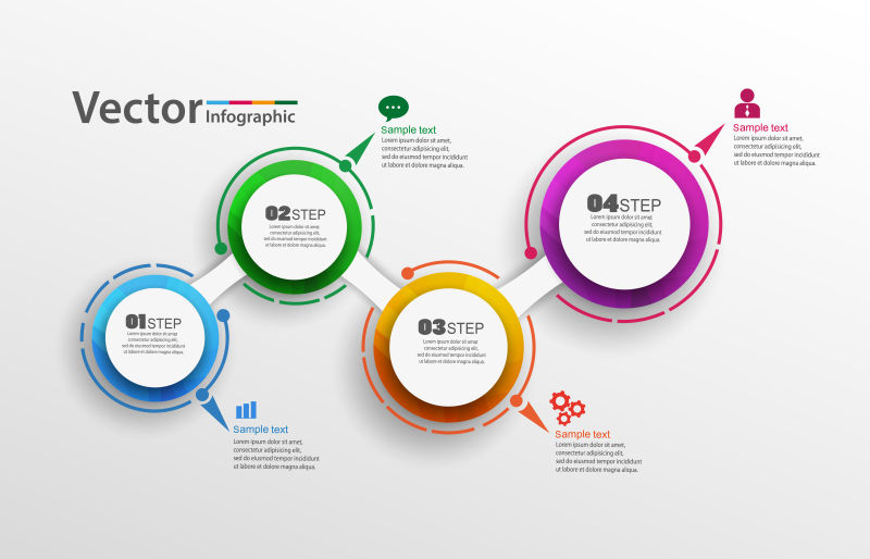 抽象矢量现代彩色圆形元素的信息图表平面设计