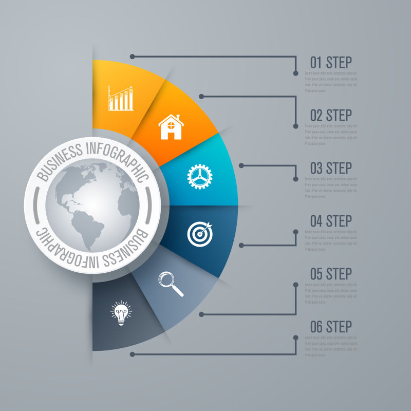 抽象矢量现代彩色半圆形信息图表设计