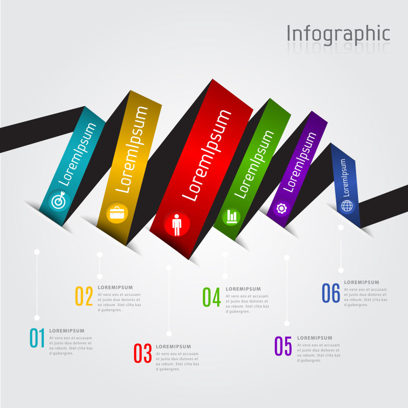 矢量抽象彩色飘带元素的信息图表平面设计
