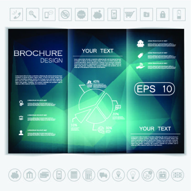 三折小册子模型矢量设计-多边形背景-企业经营风格