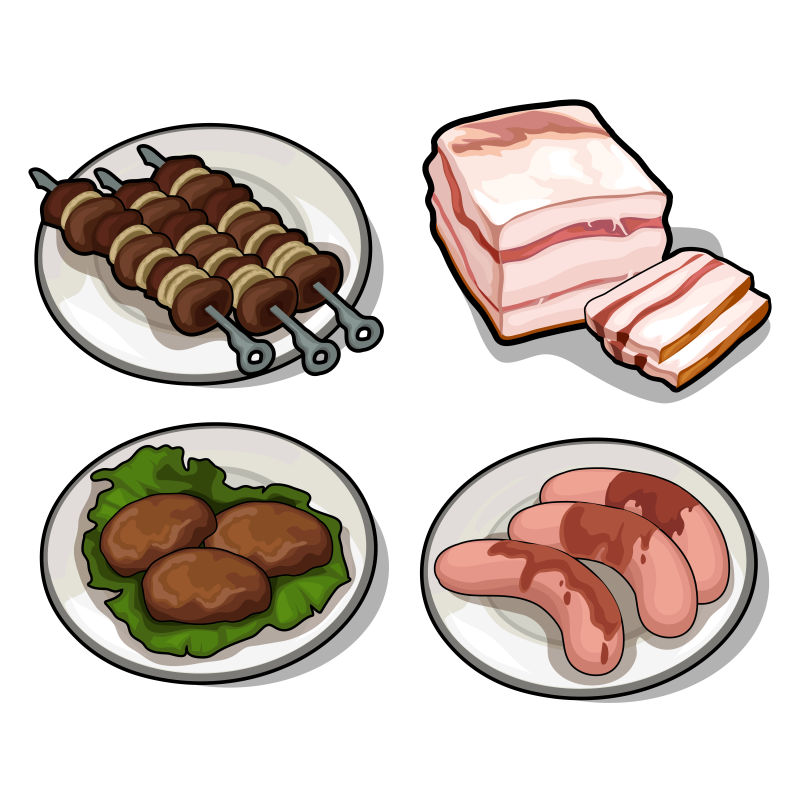 抽象矢量现代肉类美食设计插图