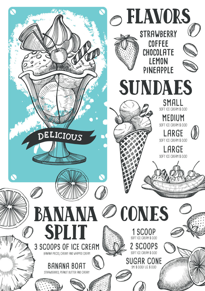 创意矢量时尚冰淇淋菜单设计
