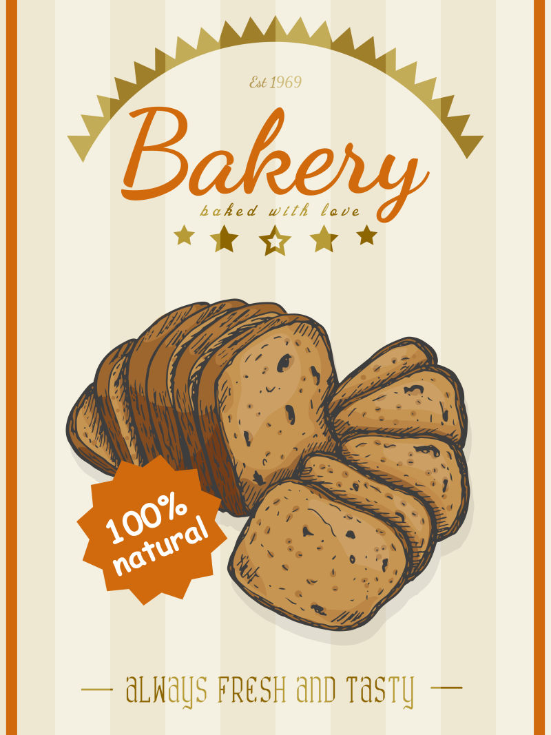 矢量抽象现代烤面包元素的平面海报设计