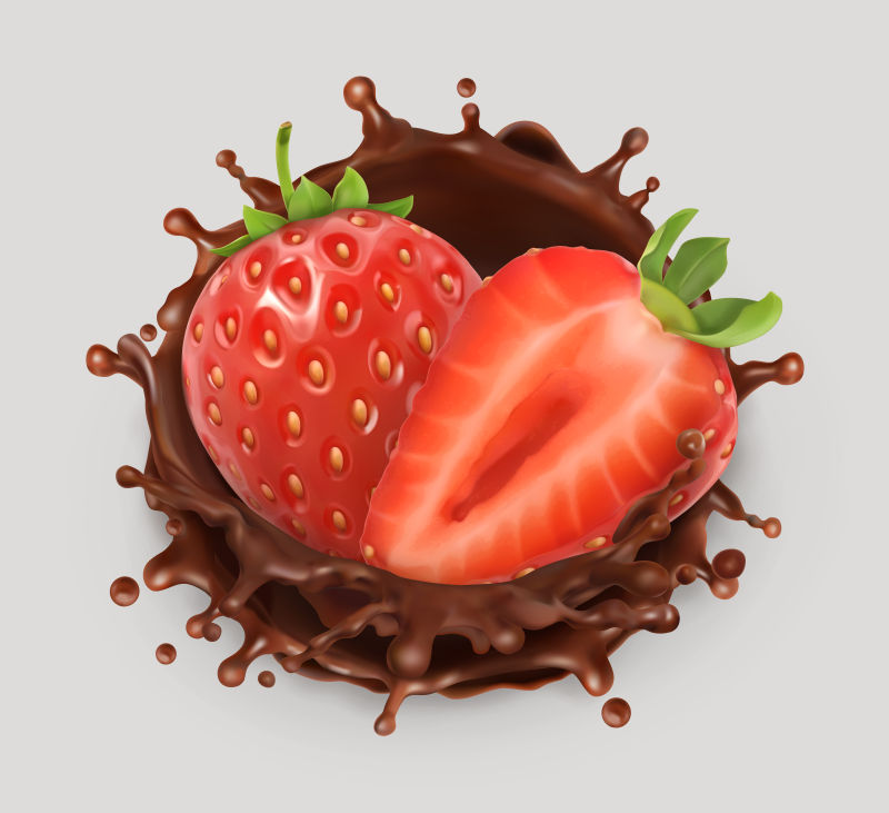 抽象矢量现代新鲜的草莓和巧克力插图设计