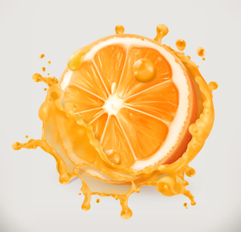 抽象矢量飞溅的橙汁设计插图