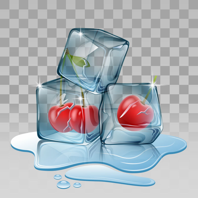 抽象矢量冰块里的新鲜水果插图设计