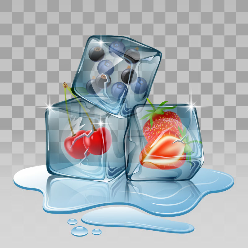 抽象矢量冰块里的各种浆果插图设计