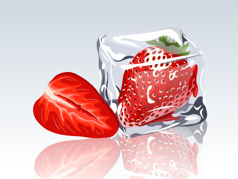 抽象矢量冰块和草莓插图设计