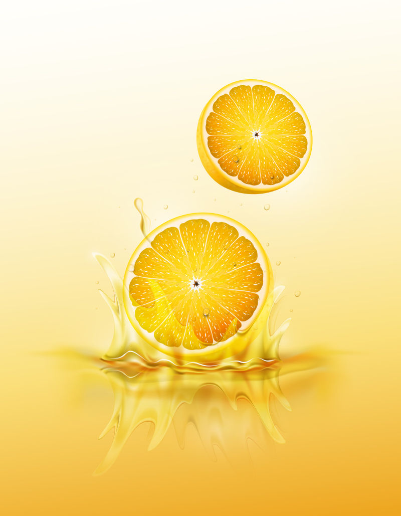 抽象矢量现代飞溅液体中的橙子插图设计
