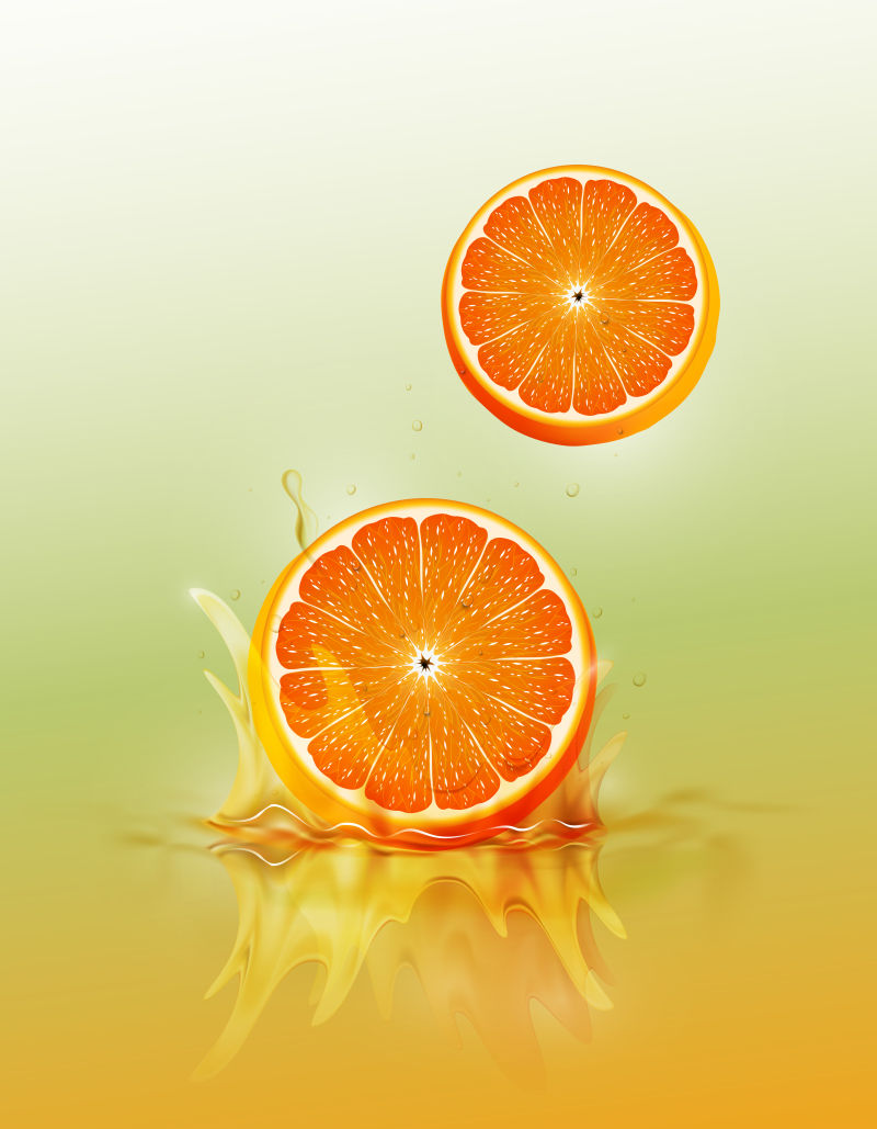 创意矢量液体中的橙子采茶图