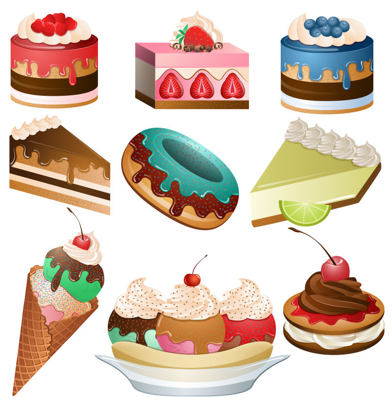 抽象矢量现代卡通冰淇淋甜点插图设计