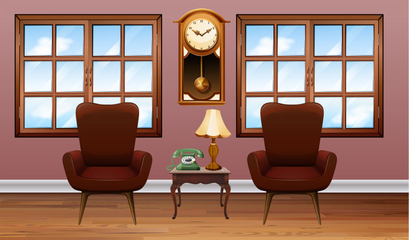创意矢量现代有扶手椅的客厅室内插图设计