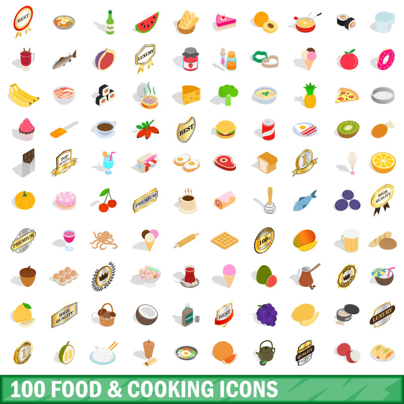 创意矢量现代食物烹饪主题的平面图标设计