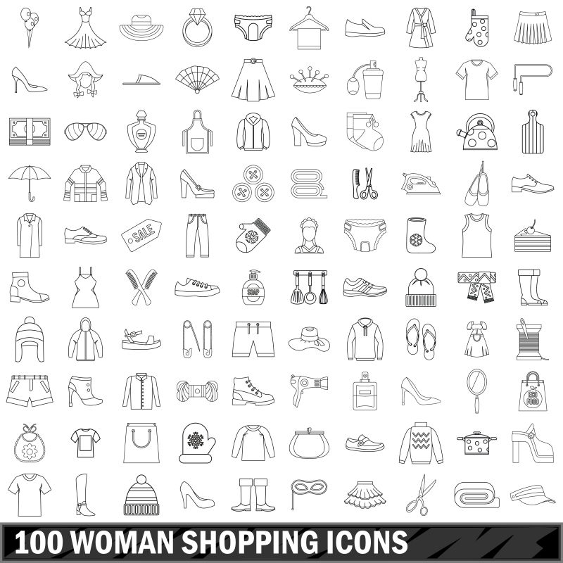 创意矢量现代女人购物主题的线条图标设计