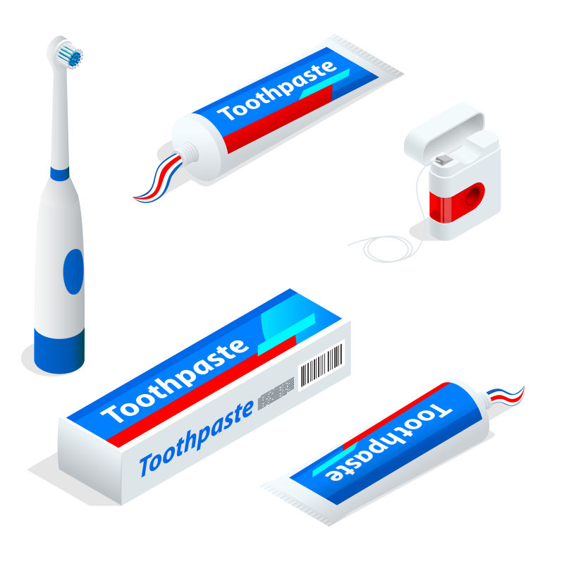 抽象矢量现代等距的牙膏插图设计