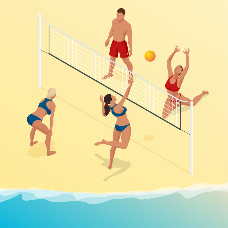 抽象矢量沙滩排球运动等距插图设计
