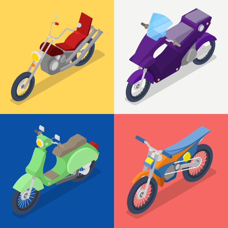 抽象矢量等距的摩托车插图设计