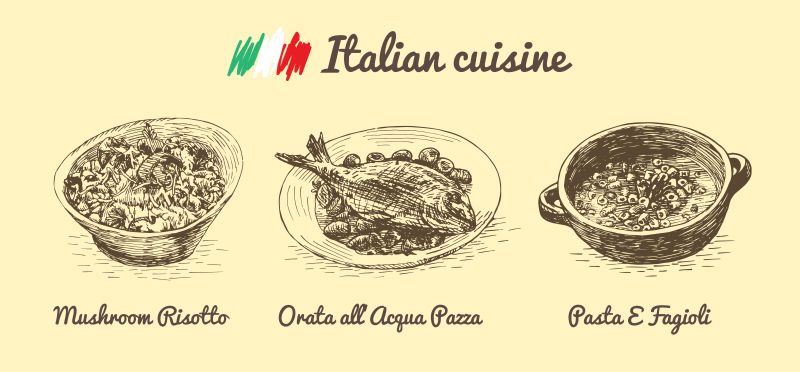 意大利菜单单色插图