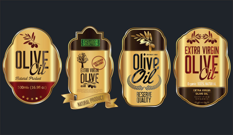 抽象矢量复古金色橄榄油标签平面设计