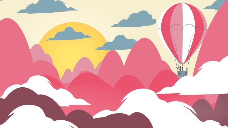 创意矢量剪纸风格的热气球景观插图
