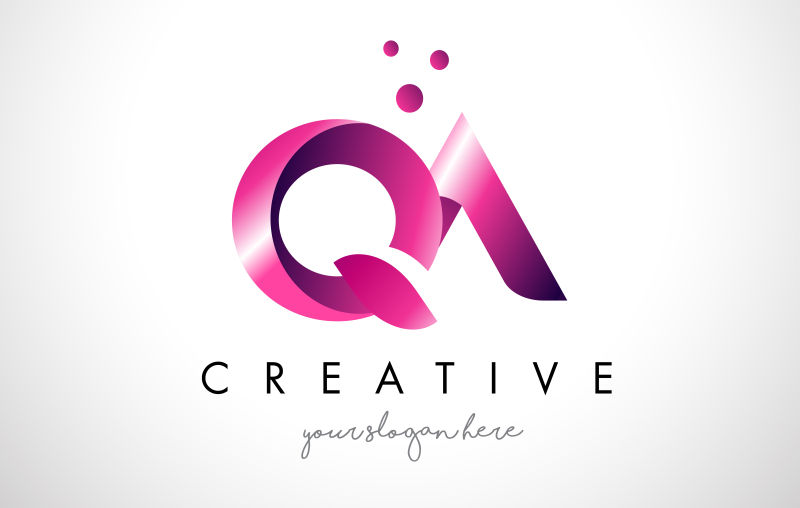 创意矢量粉色立体字母qa标志设计